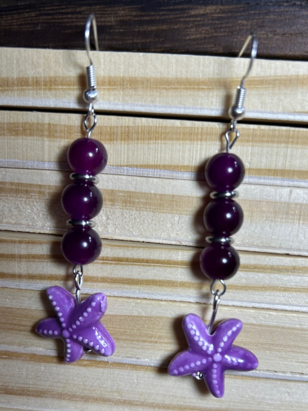 ARTISAN Purple Starfish Bead Dangle Earrings
